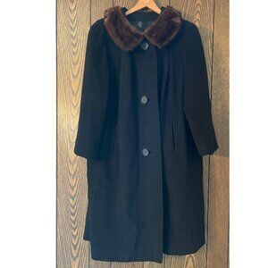 1950’s 100% Pure Cashmere Fur-collared Black Coat JJ O’Donnell Size: 2XL